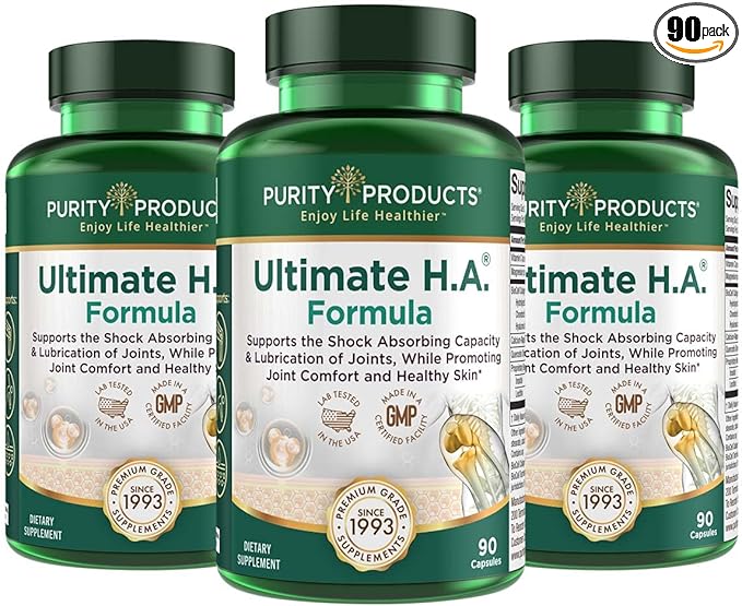 Purity Products Ultimate H.A. Formula - Clinically Studied BioCell Collagen - Dynamic Hyaluronic Acid Support for The Joints and Skin - 90 Count per Bottle (3 Bottles) - from
