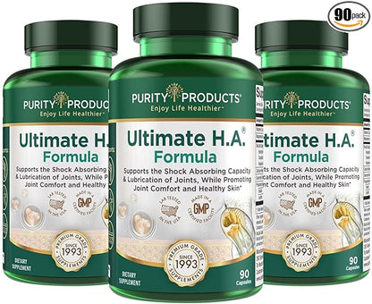 Purity Products Ultimate H.A. Formula - Clinically Studied BioCell Collagen - Dynamic Hyaluronic Acid Support for The Joints and Skin - 90 Count per Bottle (3 Bottles) - from