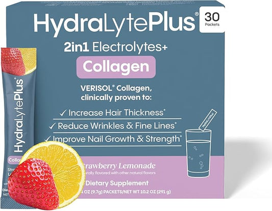 Hydralyte Verisol Collagen Packets with Electrolytes, Hydration Packets with Collagen for Women and Men, Electrolytes Powder with Collagen for Travel and Daily Hydration with Vitamin C (30 Count)