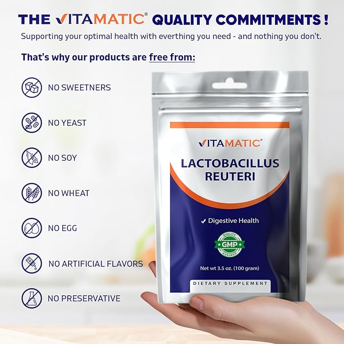 Vitamatic Lactobacillus Reuteri Probiotic Powder - Digestive Health Support - 100 Gram (3.5 OZ) - 100 Servings