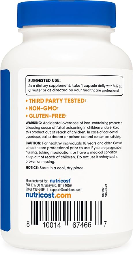 Nutricost Chelated Iron (from Ferrochel) 18mg, 240 Capsules - Gluten Free, Non GMO Iron Chelate Supplement