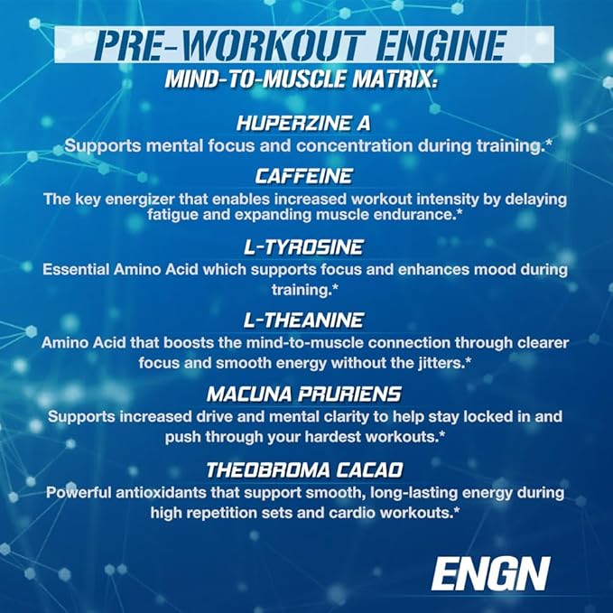 Evlution EVL Intense Pre Workout with Creatine - ENGN Energizing Pre Workout for Men Powder Drink for Lasting Energy Focus and Recovery - with Beta Alanine Caffeine and L Theanine - Blue Raz