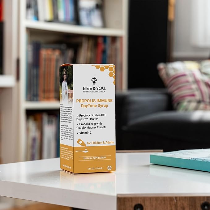 Bee and You Propolis Immune Day Time Syrup with Probiotic, Vitamin C, Immune Support, Digestive Health, Antioxidants, Gut Health 5 Fl Oz