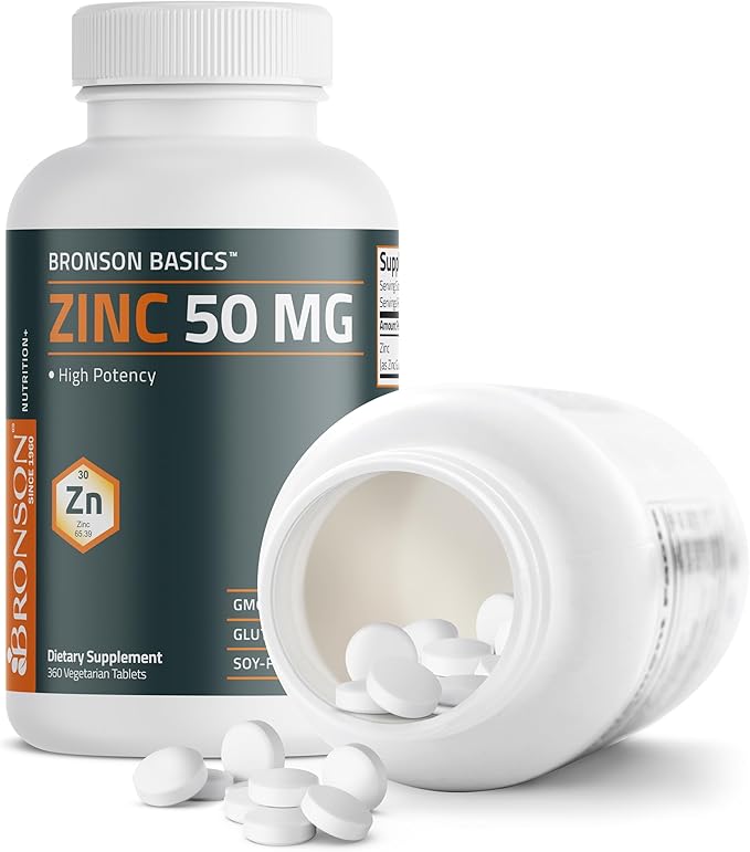 Bronson Zinc 50 MG High Potency One Year Supply Supports Immune, Antioxidant & Skin Health - Non-GMO, 360 Vegetarian Tablets