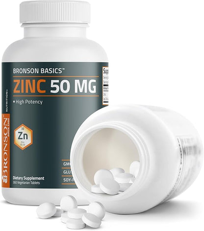 Bronson Zinc 50 MG High Potency One Year Supply Supports Immune, Antioxidant & Skin Health - Non-GMO, 360 Vegetarian Tablets