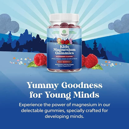 Kids Magnesium Gummies - Calm Relaxing Mg Citrate Supplement with Raspberry Flavor - Calm Magnesium Supplement for Nerve Health, Muscles & Healthy Heart Support - Mag Citrate Gummies, 90 Count Pack