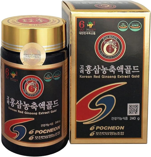 Pocheon 240g(8.5oz), 100% Pure Korean 6Years Root Panax Red Ginseng Extract Gold, TOP Ginsenoside, Saponin, Ginseng Herbal Supplement, Natural Immune Support