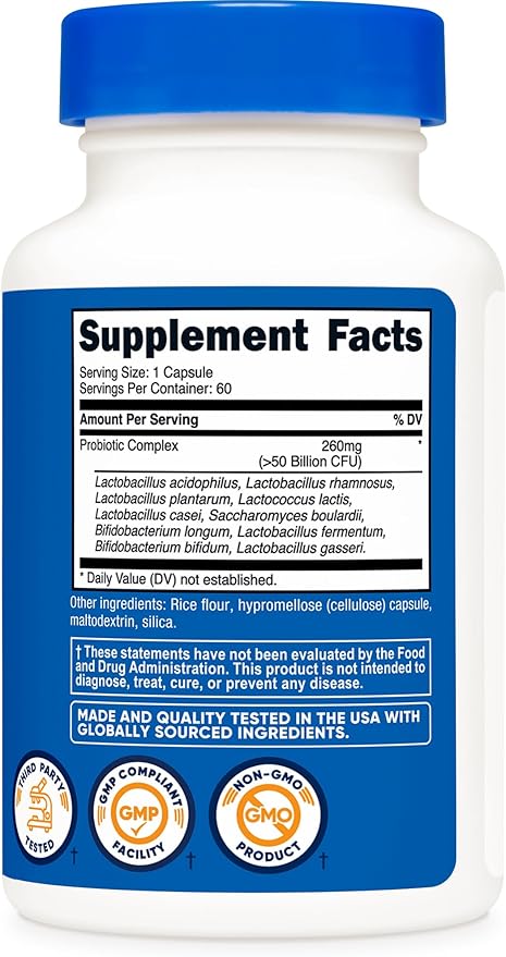 Nutricost Probiotic Complex - 50 Billion CFU, 60 Capsules - Probiotic for Men and Women - Vegetarian Capsules, Non-GMO, Gluten Free