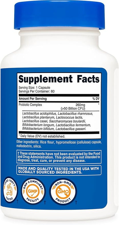 Nutricost Probiotic Complex - 50 Billion CFU, 60 Capsules - Probiotic for Men and Women - Vegetarian Capsules, Non-GMO, Gluten Free