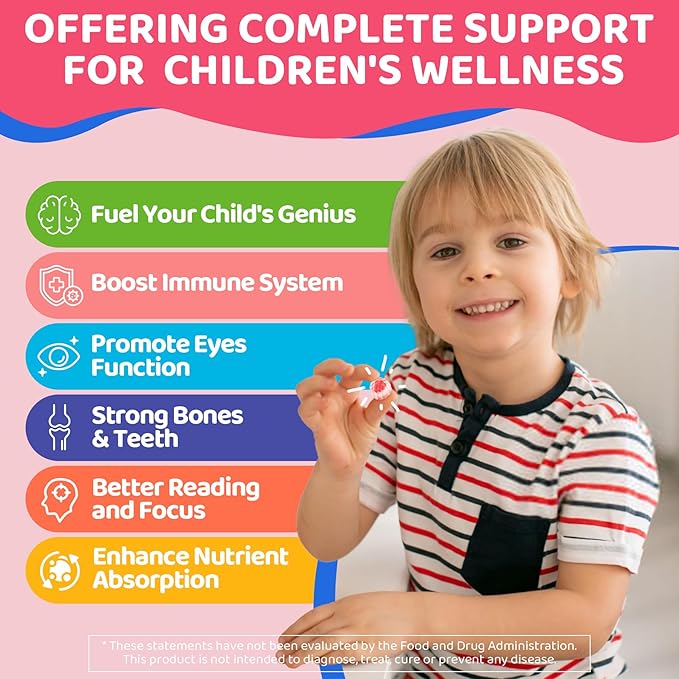 Omega 3 Gummies for Kids 4+, with DHA, Vitamin D3 K2, C, B6, B12, Luetin & Omega 3 6 9, No Fish Taste, Sugar Free Kids Vitamins Gummies, for Brain Bone Eyes Focus Immunity, Fish Oil Alternative, 60Cts