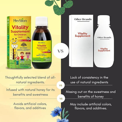HERBION Naturals Vitality Supplement for Children, Promotes Growth and Appetite, Relieves Fatigue, Improves Mental & Physical Performance, for Kids 1 Year & Above, 5 Fl Oz (Pack of 2)
