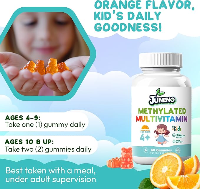 Methylated Multivitamin Gummies for Kids - MTHFR Support Supplement with B Complex 5-MTHF Folate (L-Methylfolate) B1 B3 B6 Methylcobalamin B12 Biotin Vitamins A C D3 E - Vegan Gluten Sugar Free