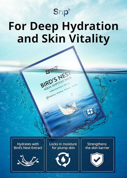 [K Beauty] Bird's Nest Ampoule Sheet Mask | Hyaluronic Acid Sheet Mask | Maximum Hydration and Protection for All Dry Skin Types | Korean Skincare Facial Mask | 10 Sheets