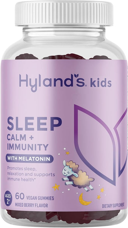 Hyland's Kids Sleep Aid, Calm and Immune Support, with Melatonin Sleep Aid Gummies, Helps with Sleeplessness and Restlessness, with Chamomile and Elderberry, 60 Vegan Gummies