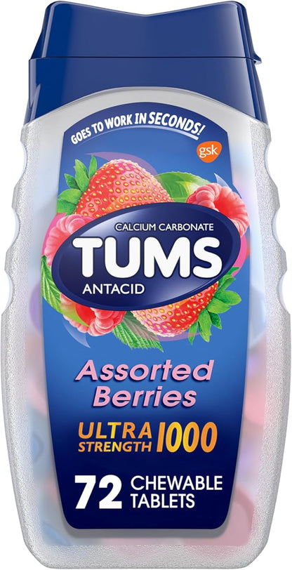 TUMS Ultra Strength Chewable Antacid Tablets for Heartburn Relief and Acid Indigestion Relief, Assorted Berries - 72 Count