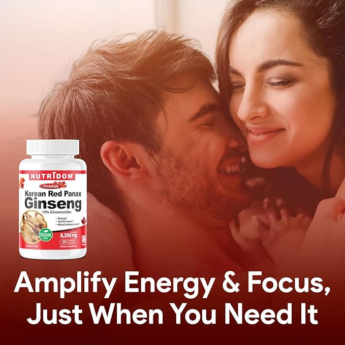 Panax Ginseng Korean-Red 8,300mg per Day, 10% Ginsenosides, Non-GMO, Vegan, Gluten-Free, Soy-Free, and Dairy-Free, 90 Veggie Capsules