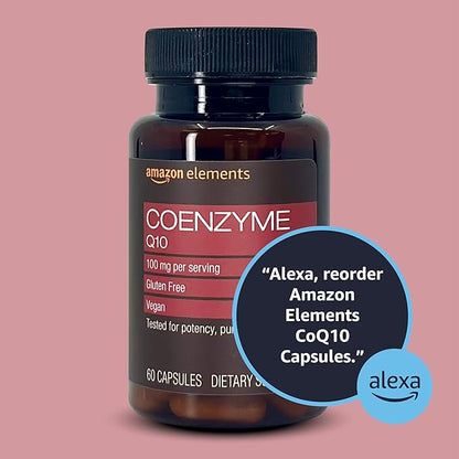 Amazon Elements Vegan CoQ10 100 mg - Normal Energy Production, Supports Cardiovascular Health - 2 Month Supply (60 Capsules)
