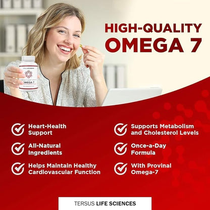 Cardia 7 Heart Health Omega 7 - Containing Patented Provinal Purified Omega 7 Fatty Acids - No Fish Taste or Burp-Back - 30ct Soft Gels