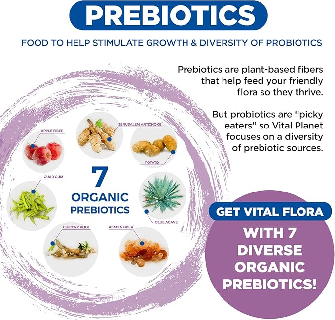 Vital Planet - Vital Flora Women’s Daily Probiotic 60 Billion CFU, 60 Diverse Strains, 7 Organic Prebiotics, Vaginal and Immune Support, Bloating, Digestive Health Probiotics for Women 30 Capsules