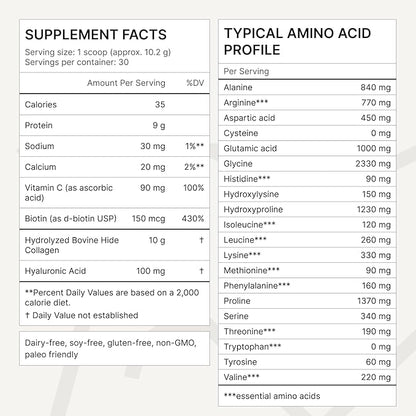 Collagen Plus w Biotin, Hyaluronic Acid & Vitamin C - Healthy Hair, Skin & Nails - Naturally Sourced Type I & III Hydrolyzed Collagen Powder, Unflavored - 30 Servings, 10.8oz