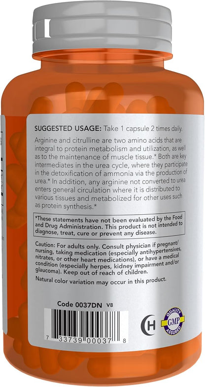 NOW Sports Nutrition, Arginine & Citrulline 500 mg/ 250 mg, Amino Acids, 120 Veg Capsules