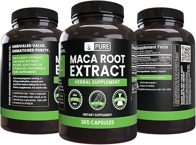 Pure Original Ingredients Maca Root (365 Capsules) No Magnesium Or Rice Fillers, Always Pure, Lab Verified