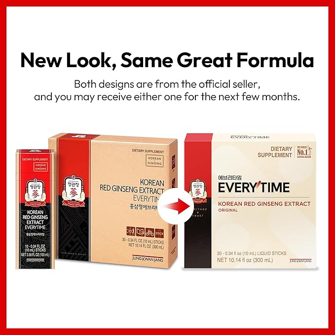 Everytime Korean Red Ginseng Extract 3000mg (Original) - Adaptogen Energy Drink Sugarless Liquid Stick Supplements - Energy Boost & Immune Support, Caffein Free 0.34 Fl Oz (Pack of 30)