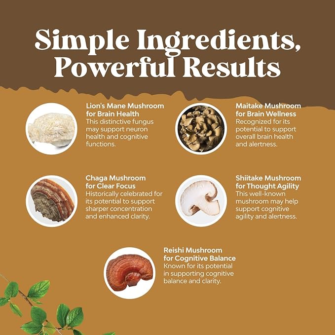 Advanced Lion's Mane Mushroom Supplement - Lions Mane Supplement Capsules with Reishi, Chaga , Maitake & Shiitake for Brain Health, Memory Support & Focus - Nootropic for Mental Clarity - 120 Caps