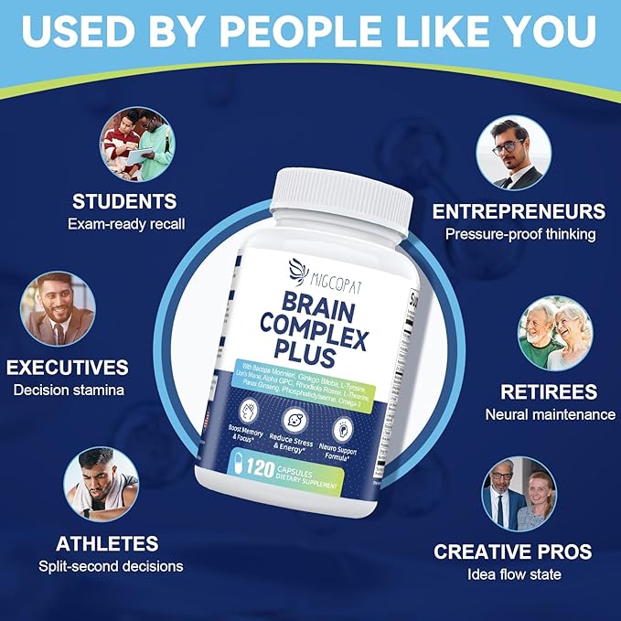 2-Pack Brain Supplements for Memory & Focus | Nootropic with Bacopa, Lion's Mane, Alpha GPC | Mental Clarity & Cognitive Support | Vitamin B6 & B12 – 240 Caps (120/Bottle)
