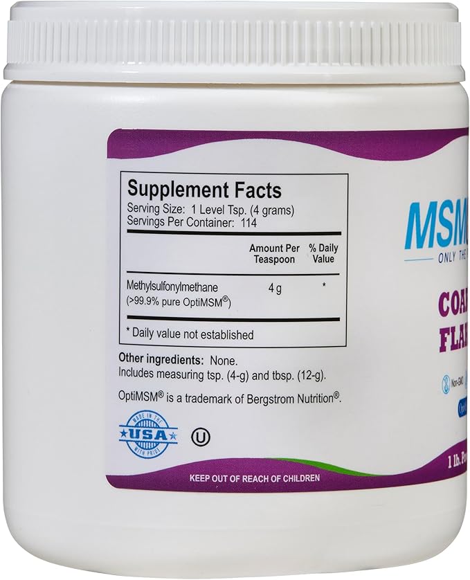 KALA HEALTH MSMPure Coarse MSM Powder Flakes – US-Sourced MSM for Joint Health, Skin Appearance, and Hair & Nail Support – 1 lb, Organic Sulfur