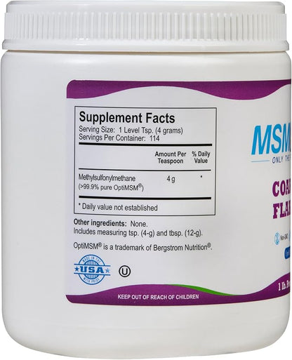 KALA HEALTH MSMPure Coarse MSM Powder Flakes – US-Sourced MSM for Joint Health, Skin Appearance, and Hair & Nail Support – 1 lb, Organic Sulfur