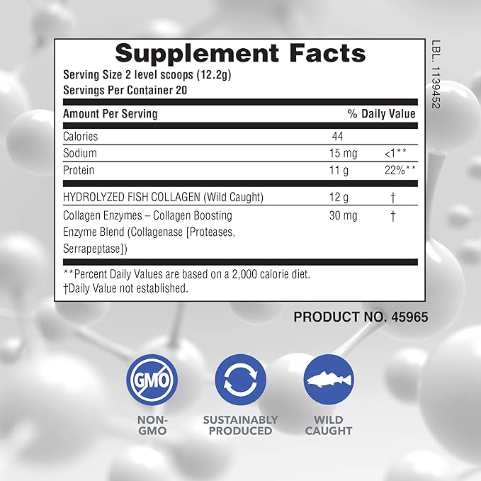 Natures Plus Marine Collagen Peptides, Unflavored - 0.54 lb - Hair, Skin, Nail & Joint Health, Immune System Support - Gluten Free, Non-GMO - 20 Servings