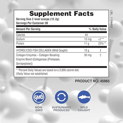 Natures Plus Marine Collagen Peptides, Unflavored - 0.54 lb - Hair, Skin, Nail & Joint Health, Immune System Support - Gluten Free, Non-GMO - 20 Servings