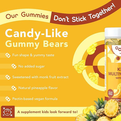 Picky Eater Kids Multivitamin Gummies with Iron - Sugar Free Chewable Iron Supplement for Toddlers & Children 3 & Up - Essential Kids Vitamins for Growth & Development