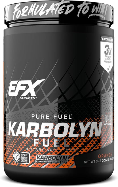 EFX Sports Karbolyn Fuel | Fast-Absorbing Carbohydrate Powder | Carb Load, Sustained Energy, Quick Recovery | Stimulant Free | 18 Servings (Orange)