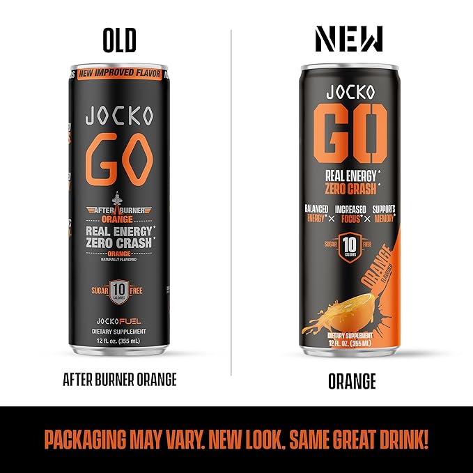Jocko GO Energy Drink (Afterburner Orange) - KETO, Vitamin B12, Vitamin B6, Electrolytes, L Theanine, Magnesium- Energy Boost, Sugar Free Nootropic Monk Fruit Blend - 12 Pack