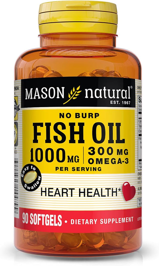 MASON NATURAL Omega-3 Fish Oil, 45-Day Supply, 1000mg with EPA and DHA for Joint Support, 90 Softgels (Pack of 1)