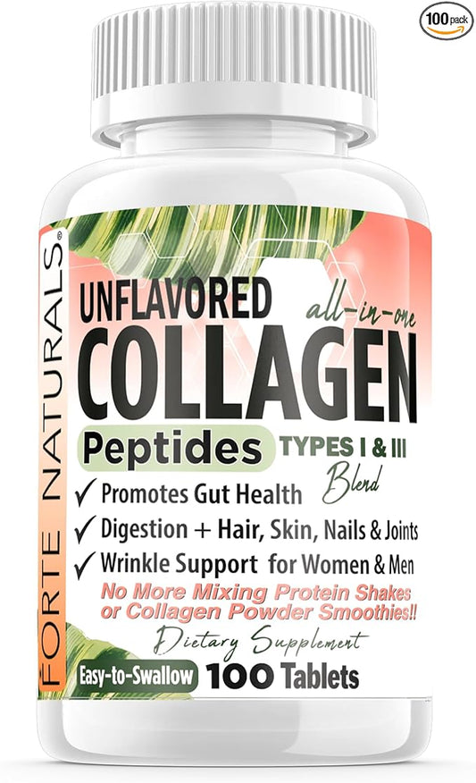 Collagen Peptide Pills 100 Tablets Protein Supplements NO More Mixing Powder Shakes Easy to Swallow Collagen Peptides Powder Pills Protein Capsules Keto