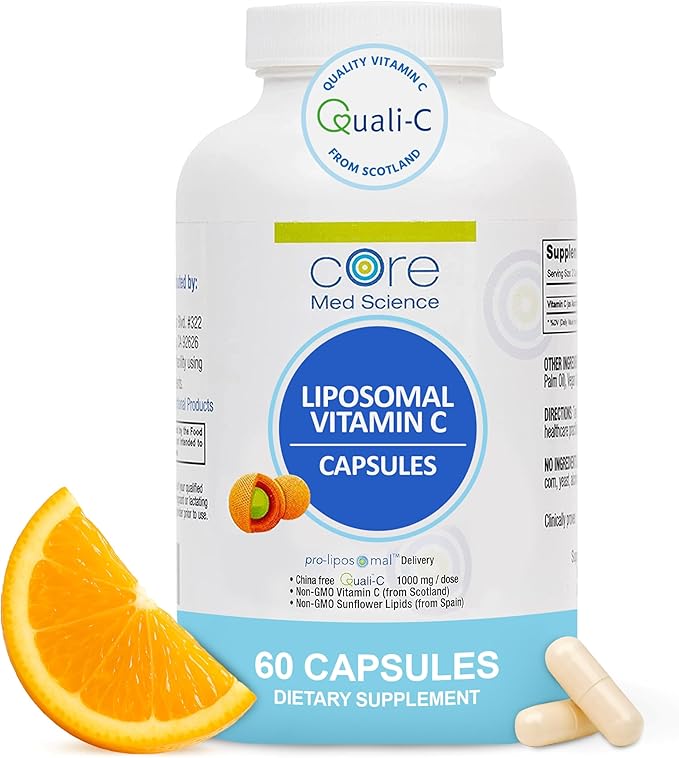 Core Med Science Liposomal Vitamin C 1000mg, 60 Capsules - Non-GMO Natural Liposomal Vitamin C Supplement That Promotes Healthy Skin - Immune System Booster for Adults, Supports Collagen Formation