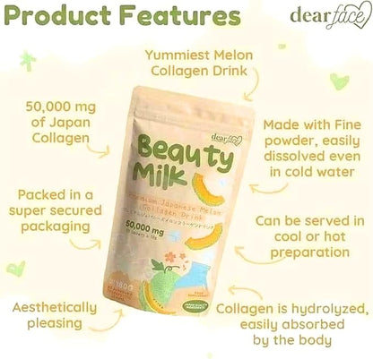 Beauty Milk Japanese Collagen MELON Drink - 50,000mg Hydrolyzed Collagen, 6.3 Ounce (Pack of 1)