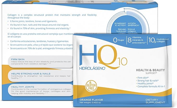 Hidrolageno Q10, Hydrolyzed Collagen, Vitamins, ZINC, Antioxidants, 30 sachets per pack, 4.2 Ounce, Pack of 1