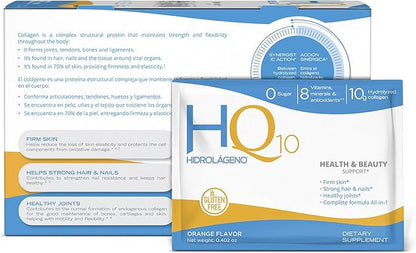 Hidrolageno Q10, Hydrolyzed Collagen, Vitamins, ZINC, Antioxidants, 30 sachets per pack, 4.2 Ounce, Pack of 1