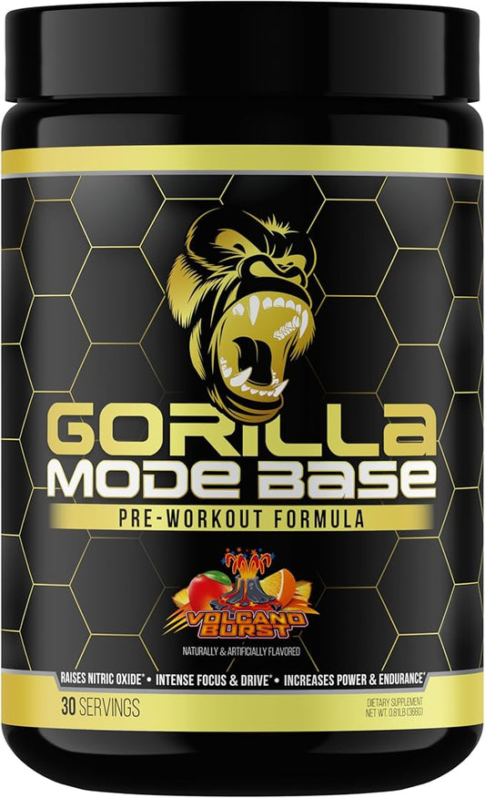 Gorilla Mind Base Pre Workout - Raises Nitric Oxide Intense Focus & Drive Endurance Power - L-Citrulline, L-Tyrosine, Betaine, Alpha-GPC, Caffeine, Huperzine A - 360 Grams (Volcano Burst)