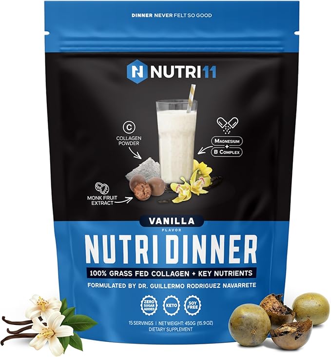 NutriDinner by Nutrillermo | Grass-Fed Collagen Protein Powder | Collagen with Magnesium B-Vitamins | Collagen Supplement for Sleep and Recovery (14,9, Vanilla)