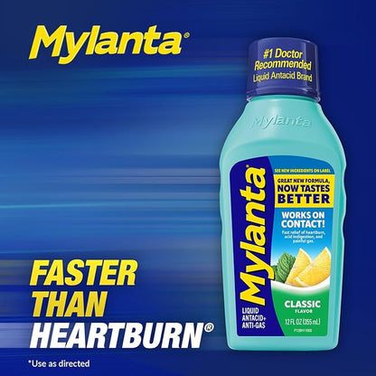 Mylanta Heartburn and Gas Relief, Liquid Antacid, Classic Flavor, 12 Fluid Ounce