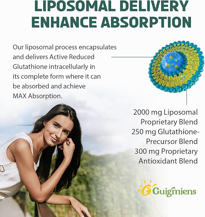Liposomal Glutathione 2000 MG,10x Better Absorption,Glutathione Supplement with Hyaluronic Acid + Collagen Peptide + Resveratrol,Powerful Antioxidant,Health Aging,Immune Health,240 Count