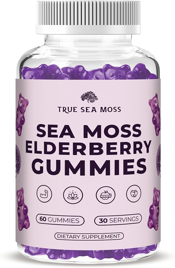 Sea Moss Gummies with Elderberry, Burdock Root and Bladderwrack for Kids and Adults 60pcs