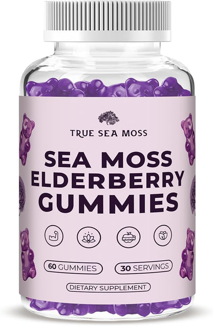 Sea Moss Gummies with Elderberry, Burdock Root and Bladderwrack for Kids and Adults 60pcs