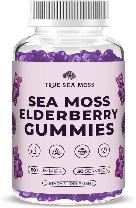 Sea Moss Gummies with Elderberry, Burdock Root and Bladderwrack for Kids and Adults 60pcs