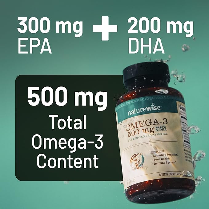 NatureWise Omega 3 Fish Oil - 500 mg per Pill - EPA & DHA - Immune Support, Brain Health & Optimal Wellness - Gluten and Soy Free, Non-GMO - 90 Softgels[3-Month Supply]